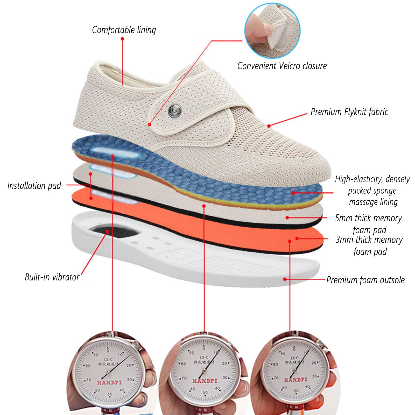 Scarpe Diabetici Extra-Larghe Donna Calzature Ortopediche Terapeutiche Alluce Valgo Scarpe Casual Antiscivolo Piedi Gonfi Calzature Estive Regolabili Riabilitazione degli Anziani