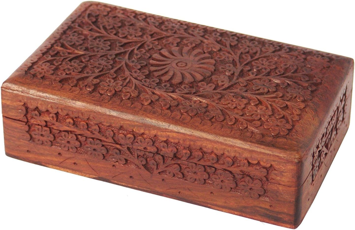 STORE INDYA Handcrafted Wooden Jewelry Box for Men & Women - Floral Decorative Keepsake Treasure Chest, Multipurpose Storage Box, 20X13 CM