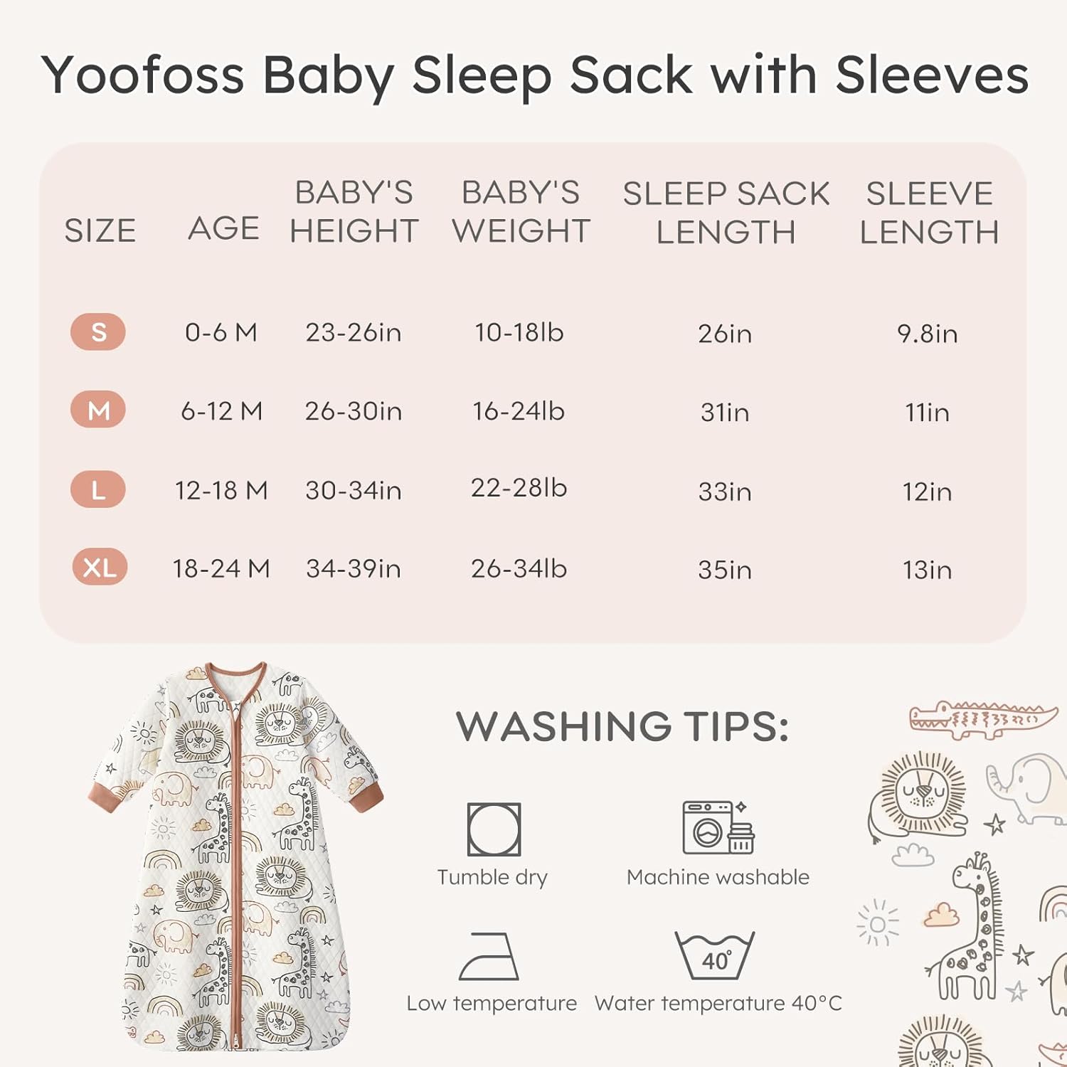 Yoofoss Baby Sleep Sack with Sleeves Wearable Blanket Baby Organic Cotton 2-Way Zipper Sleeping Sack, Soft Breathable Durable - Image 6