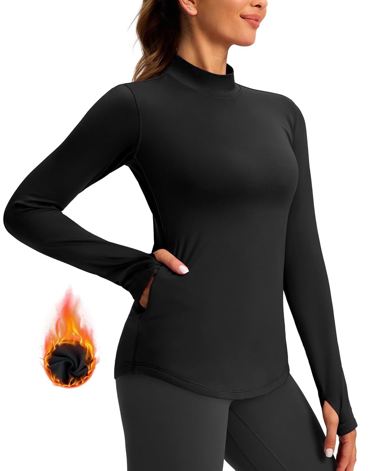G Gradual Thermal Shirts for Women Long Sleeve Mock Neck Fleece Tops Running Workout Cold Weather Gear with