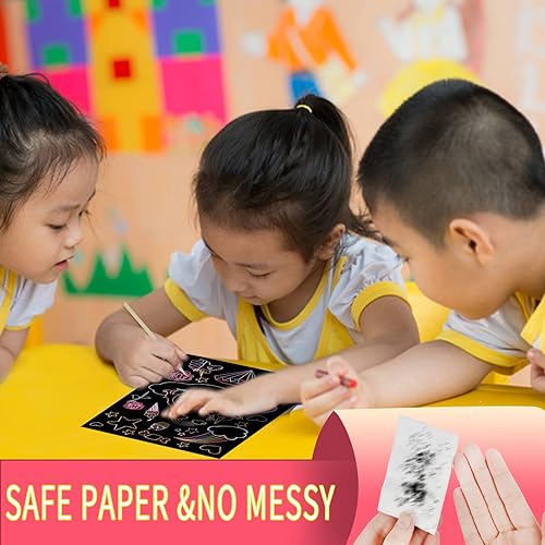 Miniatura 6 de OPUHOHR Juego de 3 juegos de arte mágico de papel para rascar, colorido libro de arte de dibujo mágico con 3 bolígrafos para rascar para cumpleaños,