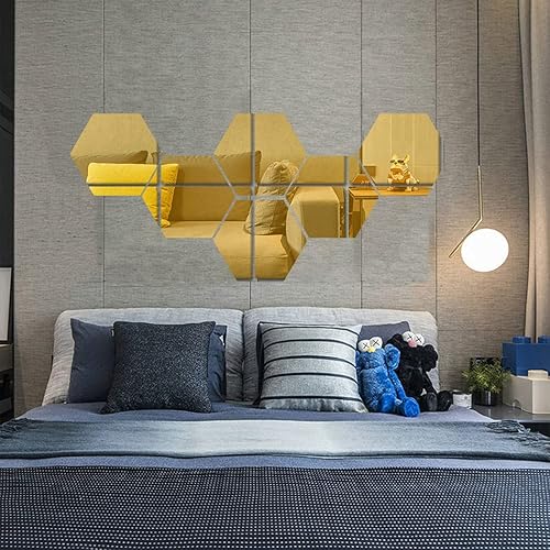 Miniatura 4 de Juego de 2 calcomanías hexagonales autoadhesivas para pared, espejo reflectante decorativo, lámina de pared acrílica, azulejos de plástico para sala
