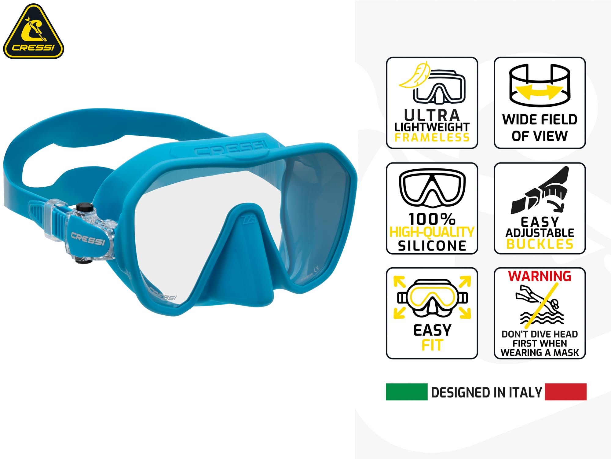 Cressi Maschera e boccaglio Combo per snorkeling, leggero e confortevole con alte prestazioni, Z2S e Corsica - Progettato in Italia