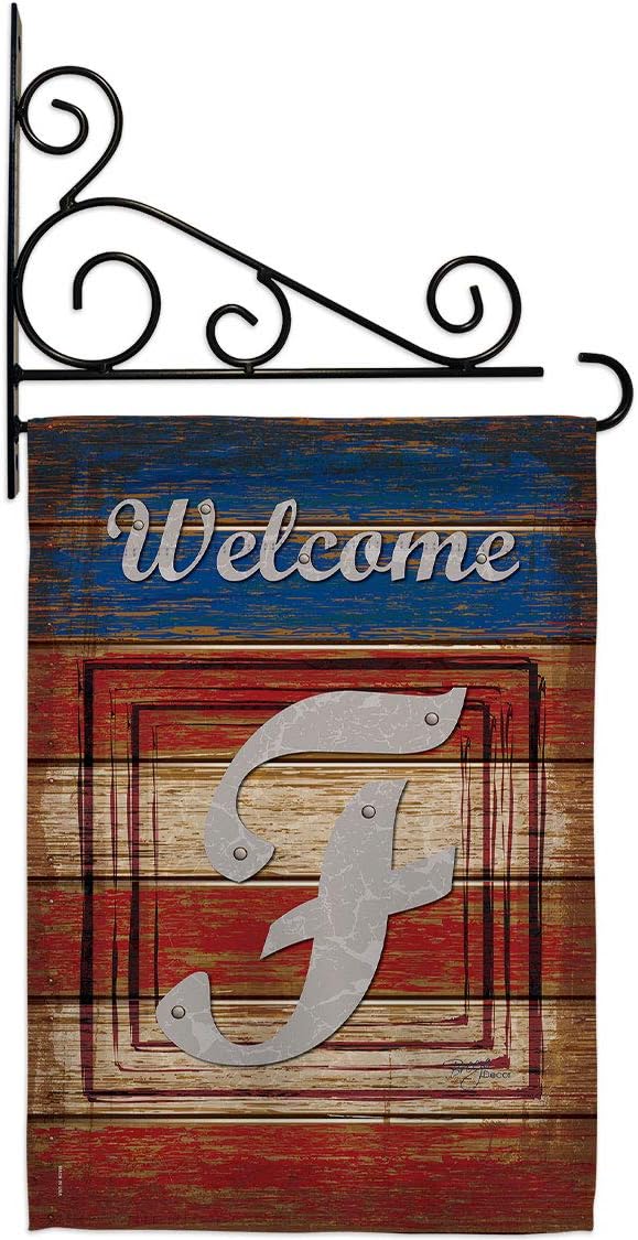Patriotic F Initial Garden Flag Set Wall Holder Monogram Americana Star and Stripes Patriotism Independence Memorial United State American Small Gift Yard House Banner 13 X 18.5