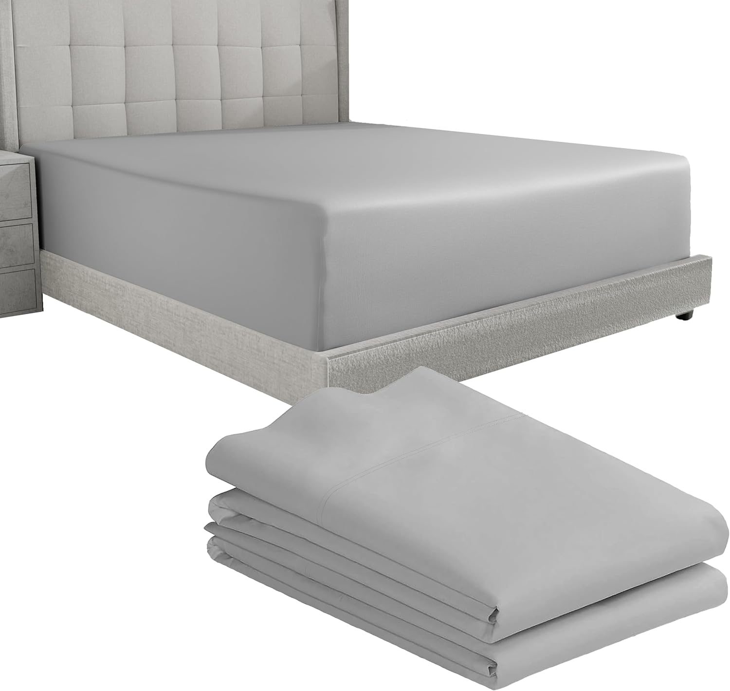 California Design Den Bedding Bundle - Queen Fitted Sheet with 2 Pillowcases, 600 Thread Count 100% Cotton Sateen (Light Grey)