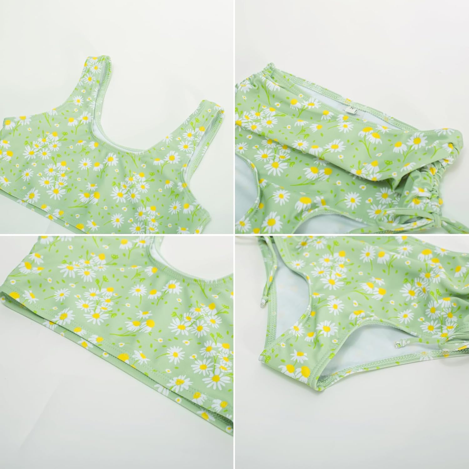 GRACE KARIN Girls Bathing Suit Adjustable Taniki Swimsuit Tie Front 4 Piece Bikini Set with Kimono Cover Up 6-14