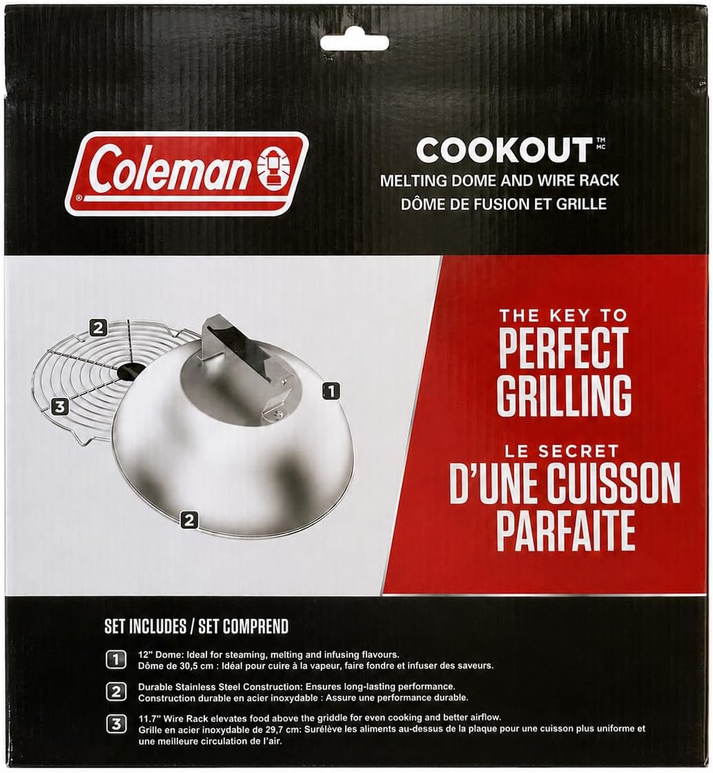 Coleman Cookout Melting Dome and Wire Rack Set, 12-Inch Stainless Steel Basting Cover for Melting Cheese and Steaming, Griddle and Grill Accessory image 4