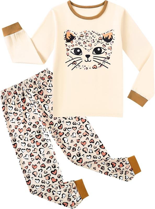 Girls Pajamas Kids Cotton Pajama Sets 2-Piece Long Sleeve Pjs Comfy Girls Sleepwear for 4-12 Years