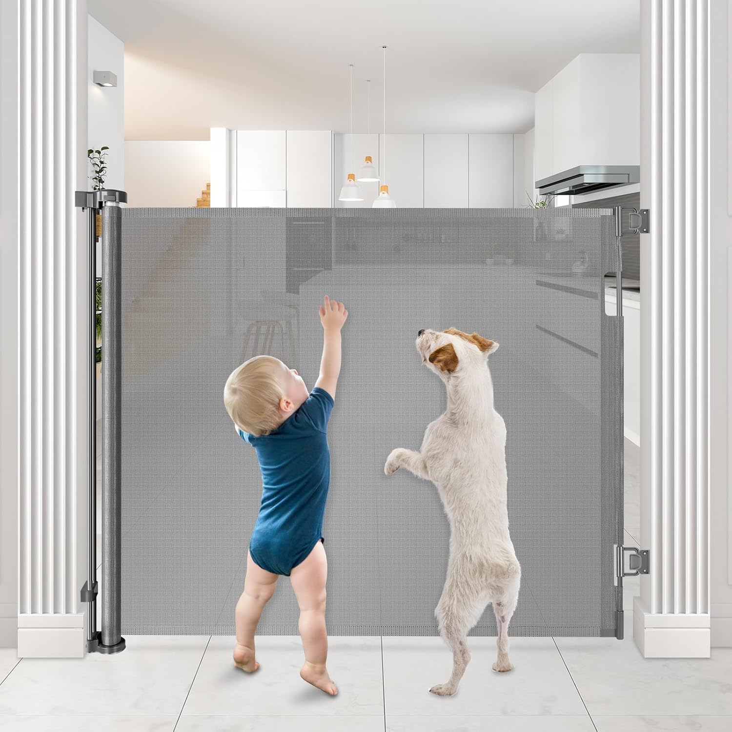 42 Inch Extra Tall Baby Gate for Kids 55" Wide Retractable