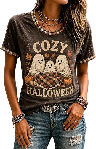 Women Halloween Shirt Funny Cute Pumpkin Ghost Tees Fall Outfits