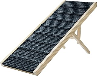 Dog Ramp for Bed, 43.5" Long Wooden Foldable Dog Ramp, 6 Adjustable Heights from 14" to 26" with Anti-Slip Traction Mat, Portable Pet Ramp for Car, Bed, Couch, Max 200lbs - 43.5inch