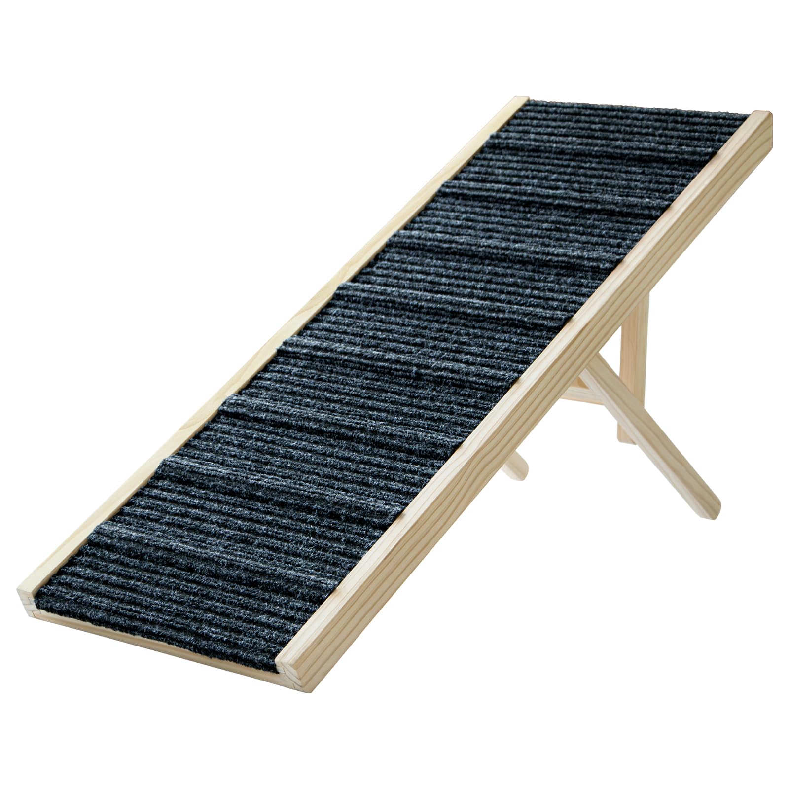 Dog Ramp for Bed, 43.5" Long Wooden Foldable Dog Ramp, 6 Adjustable Heights from 14" to 26" with Anti-Slip Traction Mat, Portable Pet Ramp for Car, Bed, Couch, Max 200lbs - 43.5inch