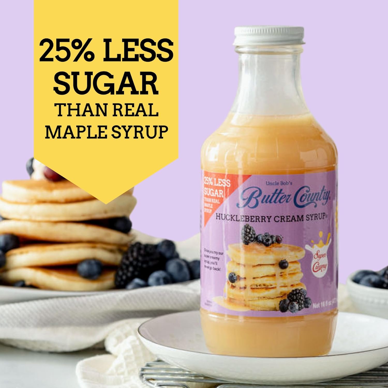 Butter Country Rich and Creamy Buttermilk Syrup | Huckleberry Cream Flavor | Premium Breakfast Syrup for Pancakes & Desserts | 16 fl oz Bottle