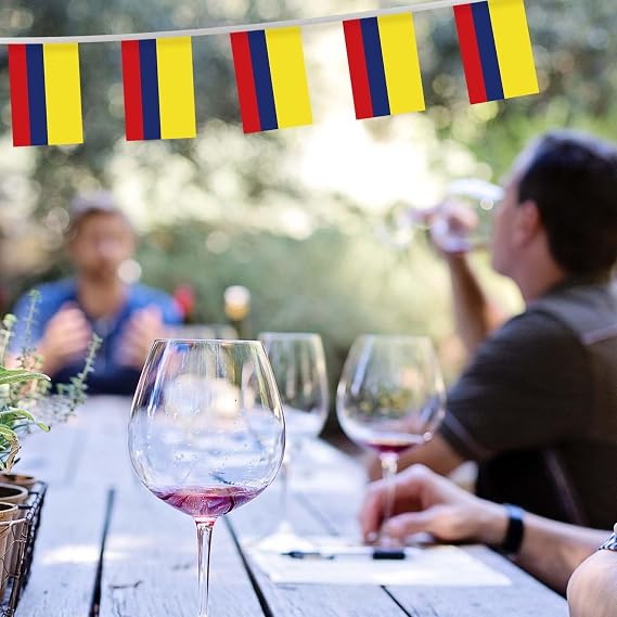 32FT Colombia Pennant Small Flag Bunting,30 PCS Mini String Banner Stripes Colombian Decor Rectangle for Holiday Restaurant Home Party School