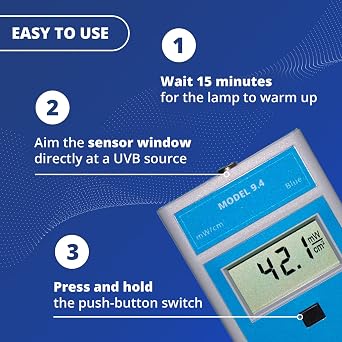Solarmeter Model 9.4 Visible Blue Light Meter Handheld Digital Radiometer Bulb Tester for Aquarium Lamp Acne & Bilirubin Light Therapy 0-1999μW/cm² Made in USA