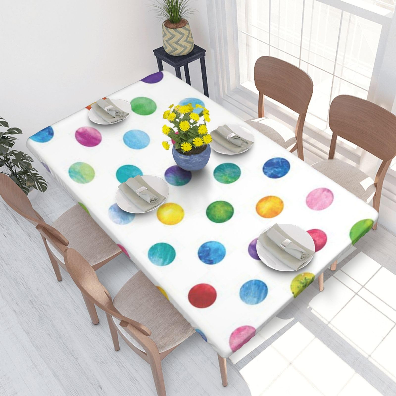 BNVSADC Blue Polka Dot Pattern Printed 4FT Tablecloth 122x76 CM Polyester Kitchen Water Resistant Table Cloth Dining Table Decoration Table Covers