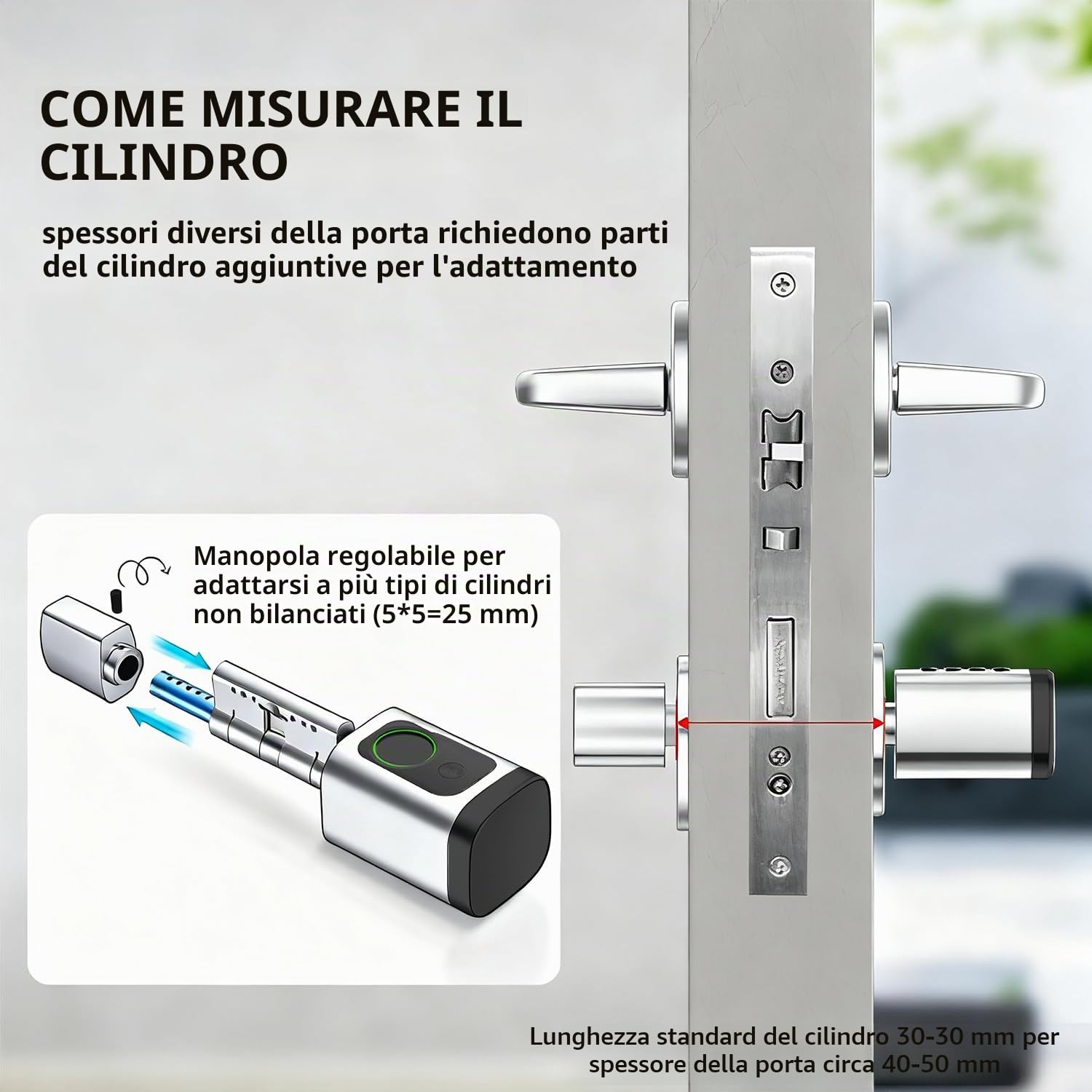Serratura per porta con impronte digitali, 5 en 1, con codice numerico, chiave RFID APP, apriporta elettronica, cilindro di chiusura regolabile, 60-90 mm