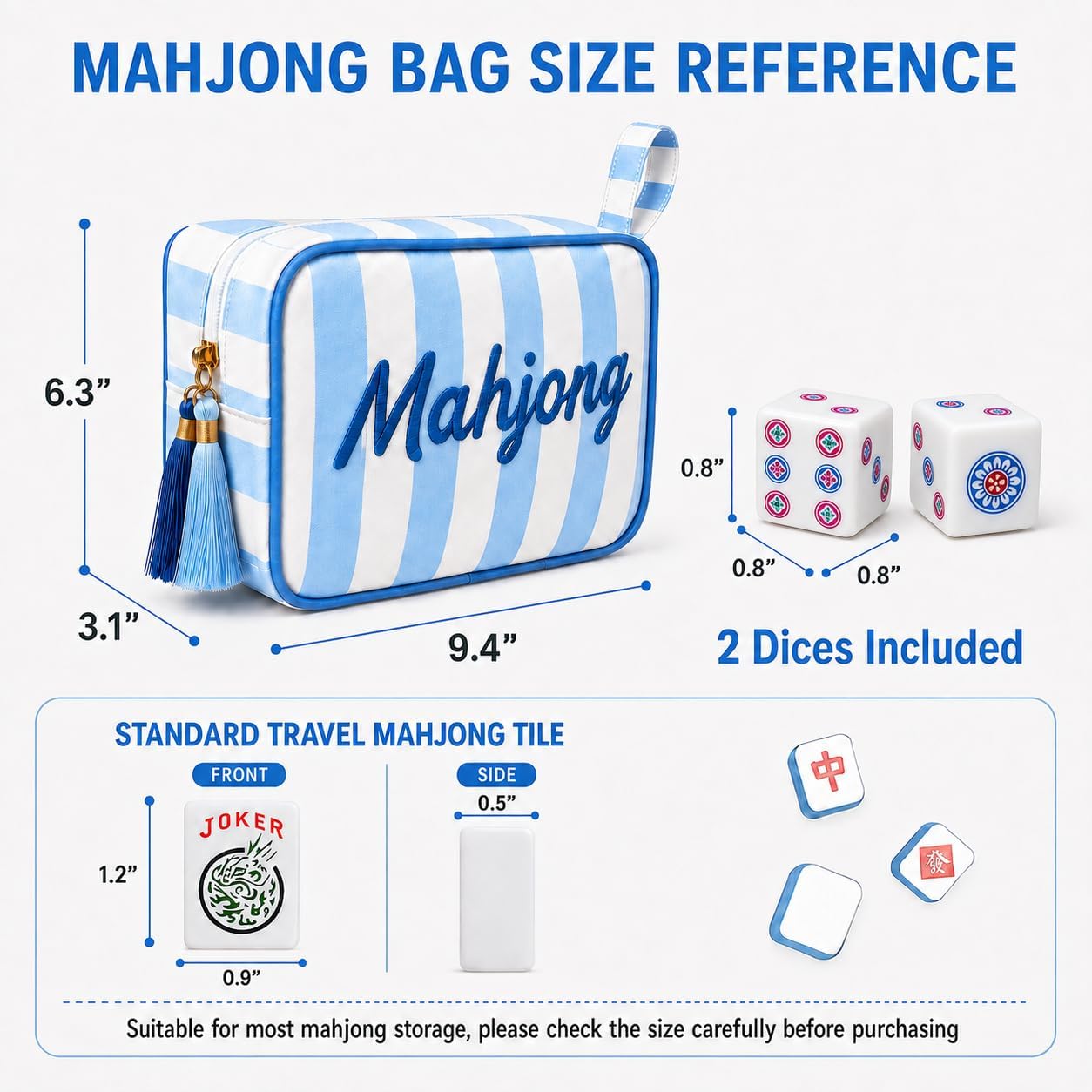 Mahjong Tile Bag with 2 Dice, Case for 166 American Mahjong Tiles(1.2") image 2