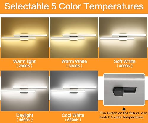 Vista 3 de PRESDE Barra de luz LED de tocador de 32 pulgadas, accesorios de iluminación de baño de níquel cepillado, iluminación moderna sobre espejo 5CCT