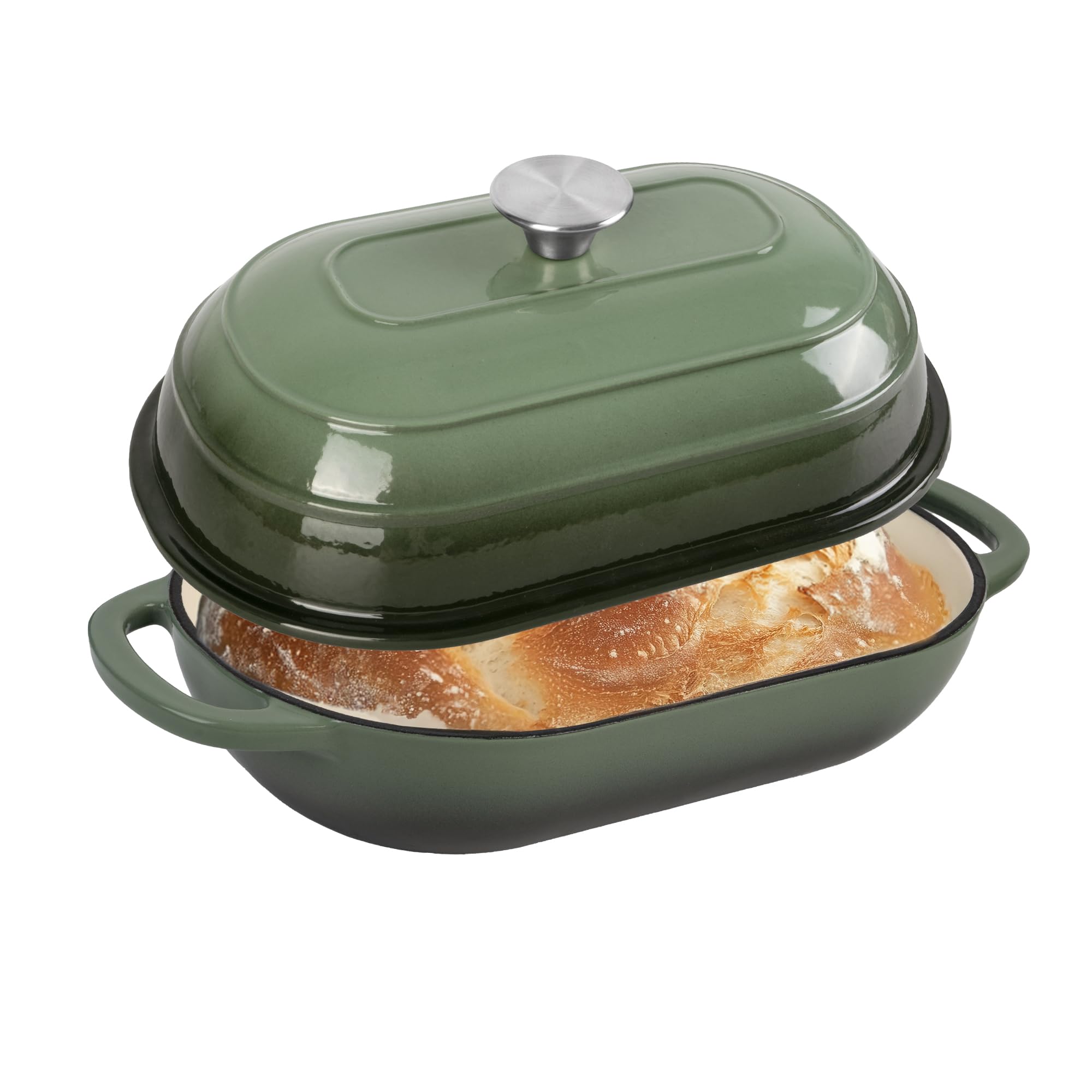 Photo 1 of Fijxzct Premium Enameled Cast Iron Dutch Oven for Bread Baking | Non-Stick 5QT Oval Bread Oven with Lid | Perfect for Sourdough, Loaf, and Artisan Baking (Oval Green, 5 QT)