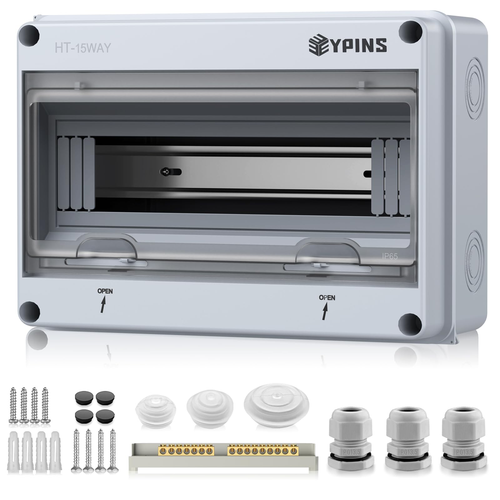 EYPINS Boîte de Distribution en Saillie Petit Répartiteur 1 Rangée 15 Modules IP65 Pour Pièces Humides Montage en Saillie Avec Pinces en Laiton Pour Jardin ou Extérieur