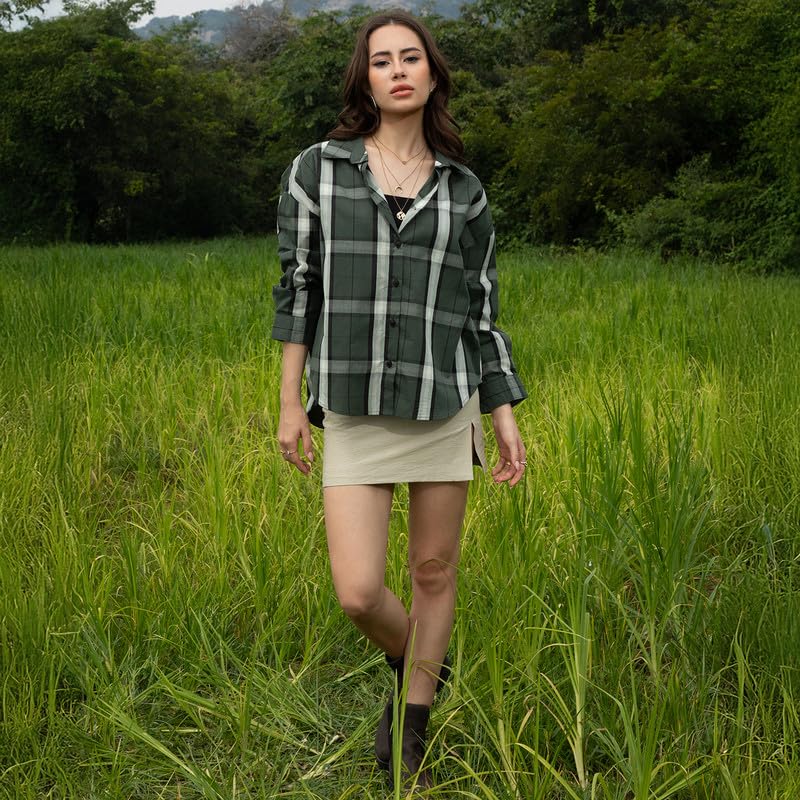 Image of PINACOLADA Women's Solid Oversized Shirt for Casual Wear | Spread Collar | Long Sleeve | Button Closure | Oversized Shirt Crafted with Comfort Fit for Everyday Wear