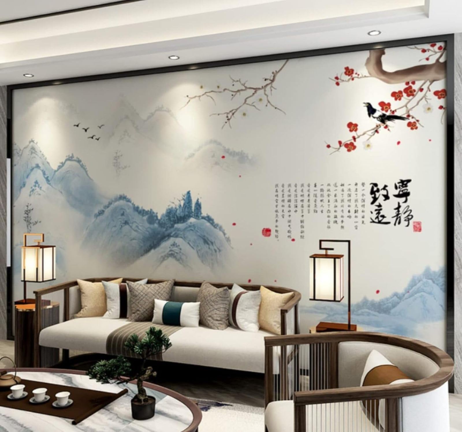 XLMING Hand Painted Ink Wash Landscapes Flowers and Birds Scenery 3D Wallpaper Luxury Home Dining Decor Paste Sofa Living Room The Wall for Bedroom Mural-250cm×170cm