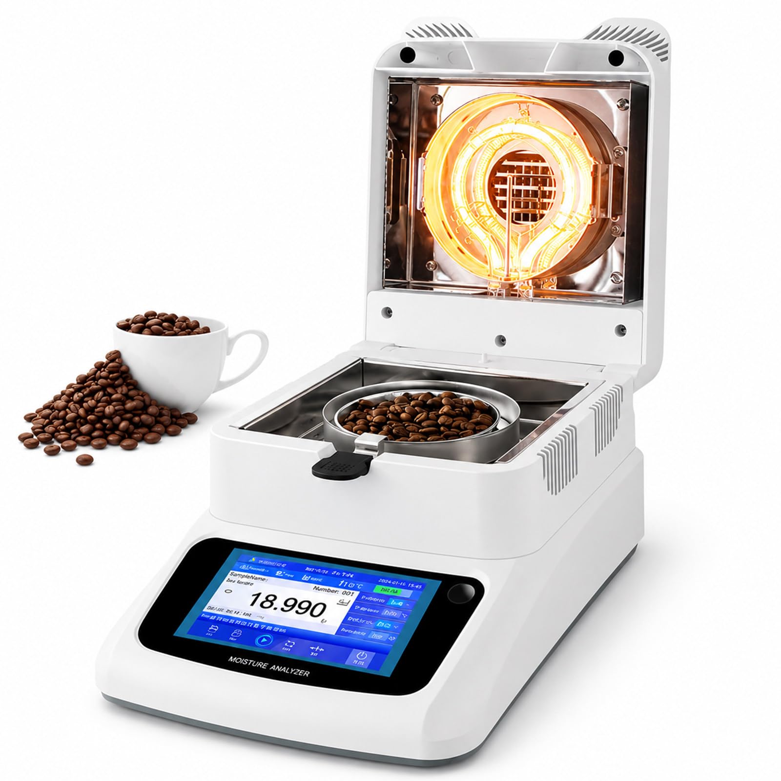 lilishangmao Halogen Moisture Analyzer, 120g Lab Moisture Balance with 5-Inch Touch Screen, 0.01% Moisture Readability, RS-232 Interface, 40-230°C Heating for Grain, Feed, Coffee, Tea and Food A-1205