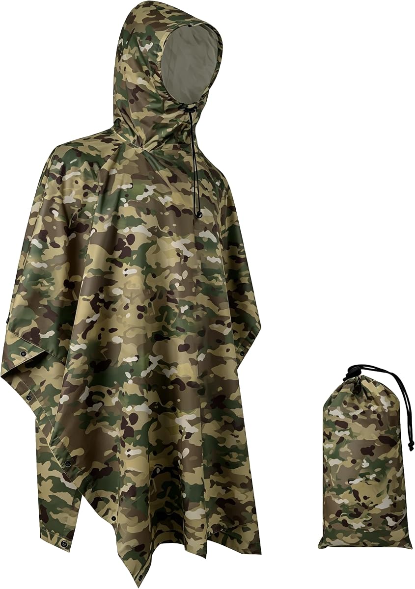 Poncho de lluvia de camuflaje, impermeable multiusos