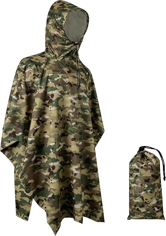 Camo Rain Poncho, Multi Use Waterproof Rain Coat 