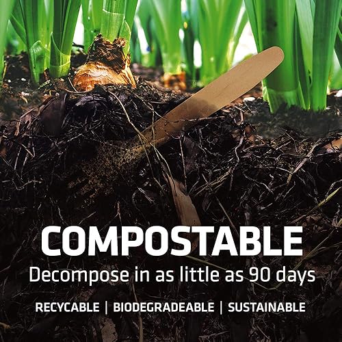 Miniatura 5 de WOODABLE Juego de cubiertos de madera envueltos desechables y compostables, ecológicos, sostenibles, orgánicos, biodegradables, veganos, 50 paquetes