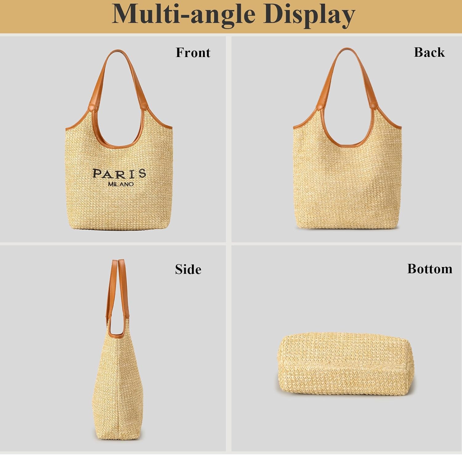 Straw Tote Bags for Women, Summer Straw Purses and Handbags Shoulder Woven Raffia Beach Bag with Coin Purse - Image 6