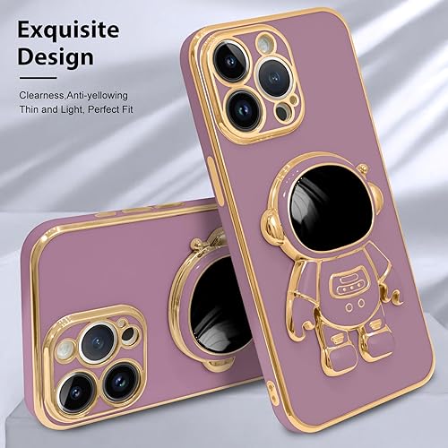 Miniatura 3 de MZELQ Funda compatible con iPhone 15 Pro Max con diseño de astronauta chapado en función de atril y protector de pantalla para teléfono de lujo,