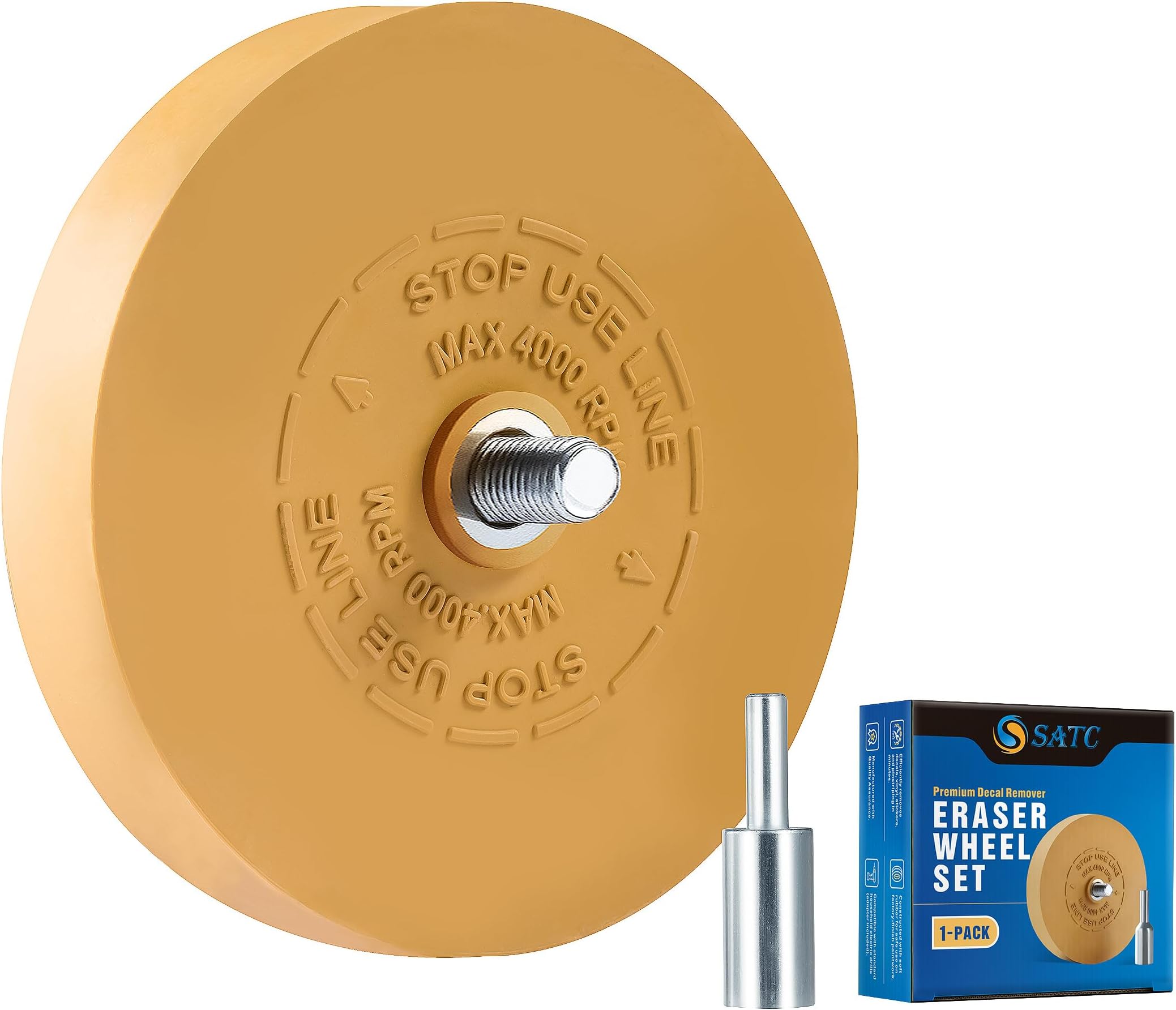 S SATC Decal Eraser Wheel Pin Stripe Removal Tool 1 Pack - Black Rubber Wheel with Adapter with Electric Drill - Removes Vinyl, Decals, Graphics & Double Faced Tape