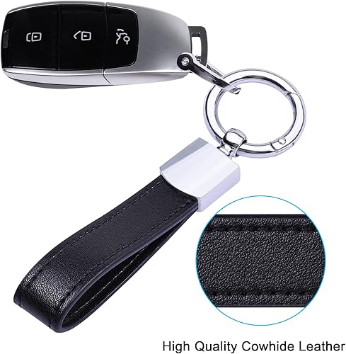 Miniatura 2 de Wisdompro Llavero de cuero genuino para automóvil, llavero universal para hombre, giratorio de 360 grados, con anillo en D antipérdida, 3 llaveros y