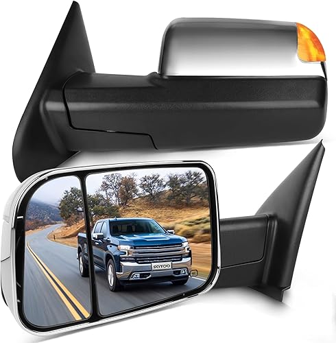 SCITOO Espejos de remolque para Ram 1500 2500 3500 2009-2010 para Dodge para Ram 1500 2500 3500 2009-2010 con luz de charco de giro con calefacción