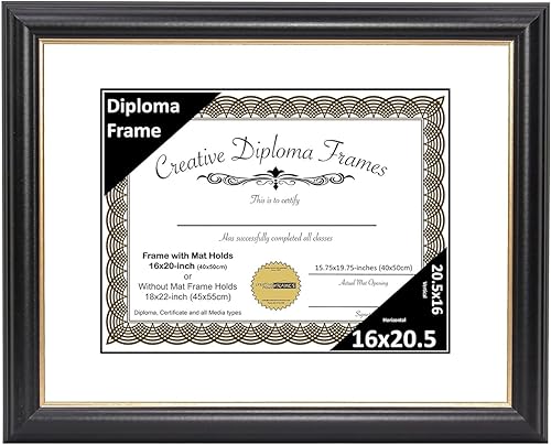 Vista 234 de Creative Picture Frames Marco para diploma Rockefeller de 9 x 12 pulgadas, color negro con borde dorado, muestra un certificado de 9 x 12 pulgadas