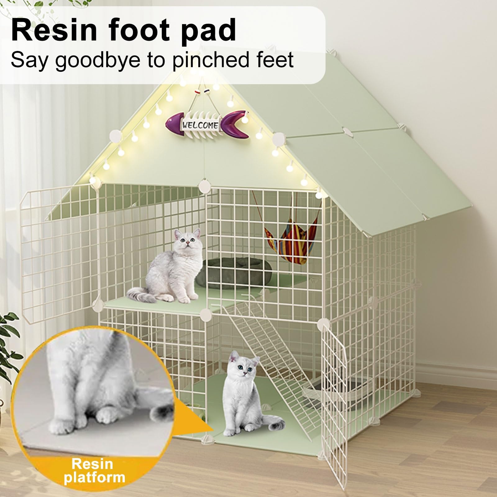 Caseta Grande para Gatos de Interior de 2 Niveles, casa para Gatos DIY, condominio Desmontable para 1 o 2 Gatos (Rosa)
