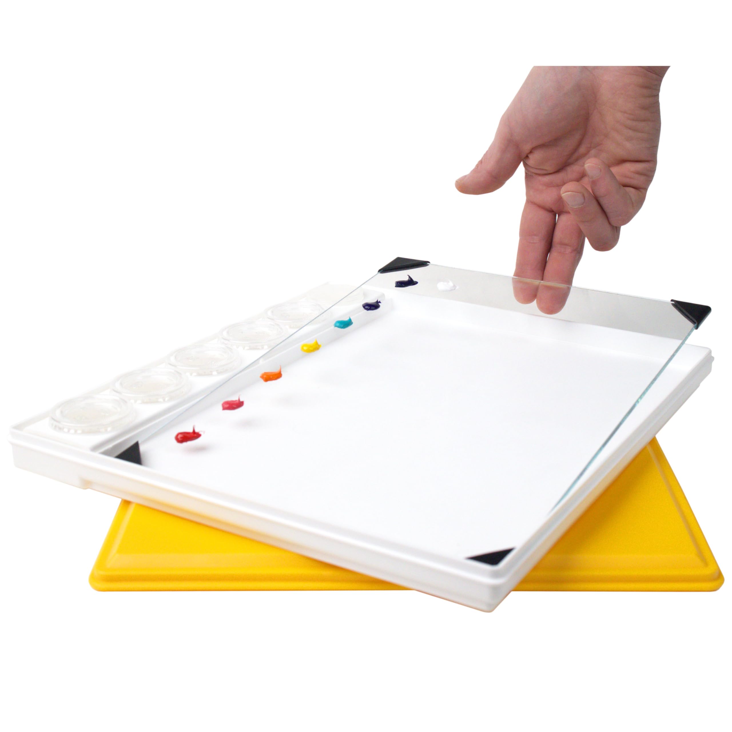 New Wave POSH Glass Artist Palette & Masterson Sta-Wet Painter’s Pal 9"x12" Set - Tempered Glass Palette for Painting & Sta-Wet Palette to Keep Paint Fresh - Made in USA (Clear)