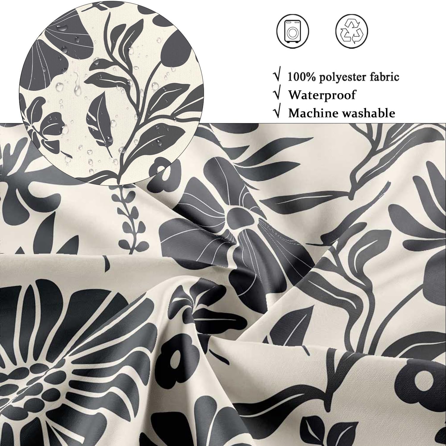 Boho Duschvorhang Mit Blumenmuster – Wasserabweisend, Maschinenwaschbar – 180x180 Cm