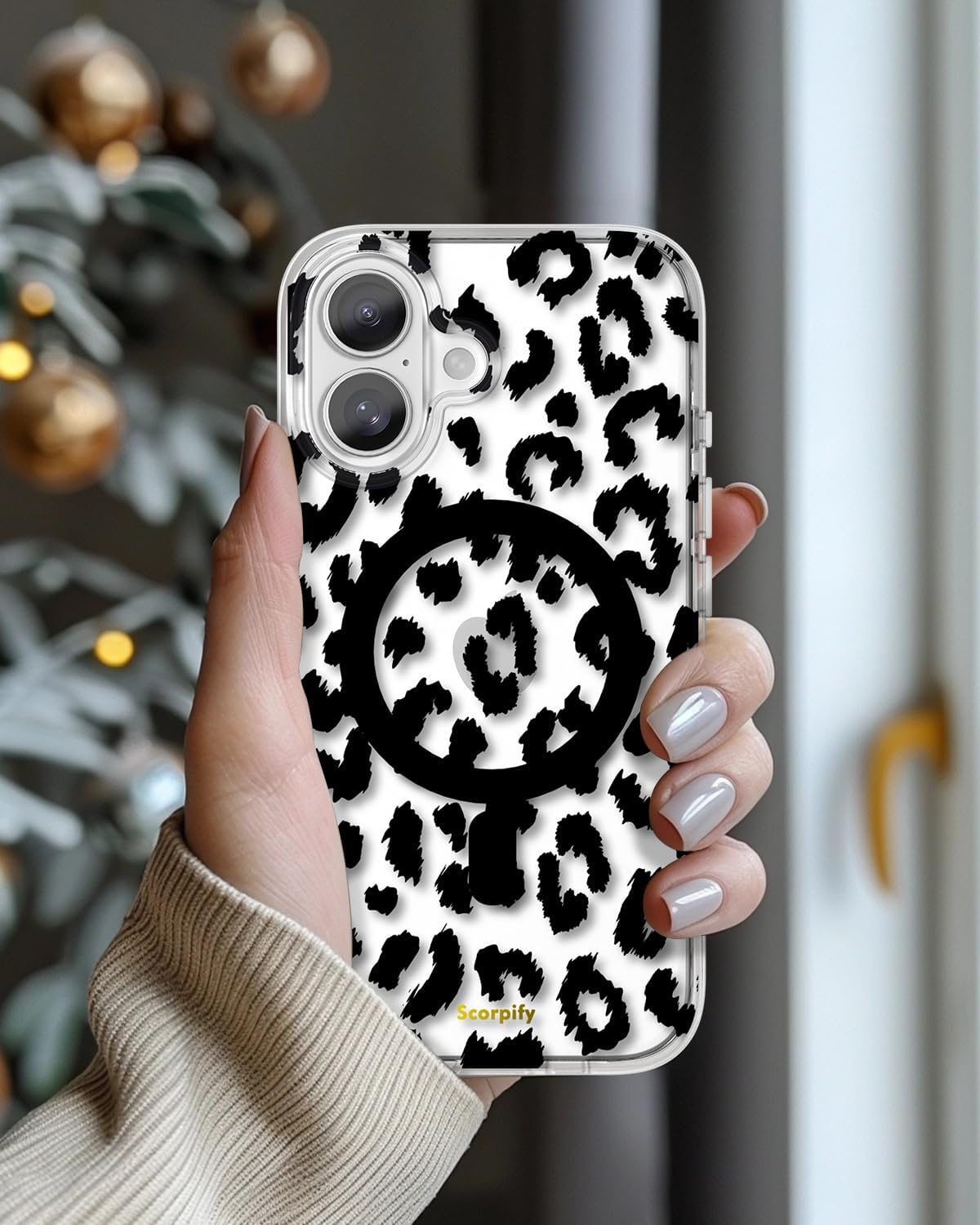 SCORPIFY for iPhone 16 Plus Case [Compatible with MagSafe] with Black Clear Leopard Cheetah Print Design, Cute Clear Magnetic Phone Cover for Women Girls, [Non Yellowing] Slim Shockproof Bumper