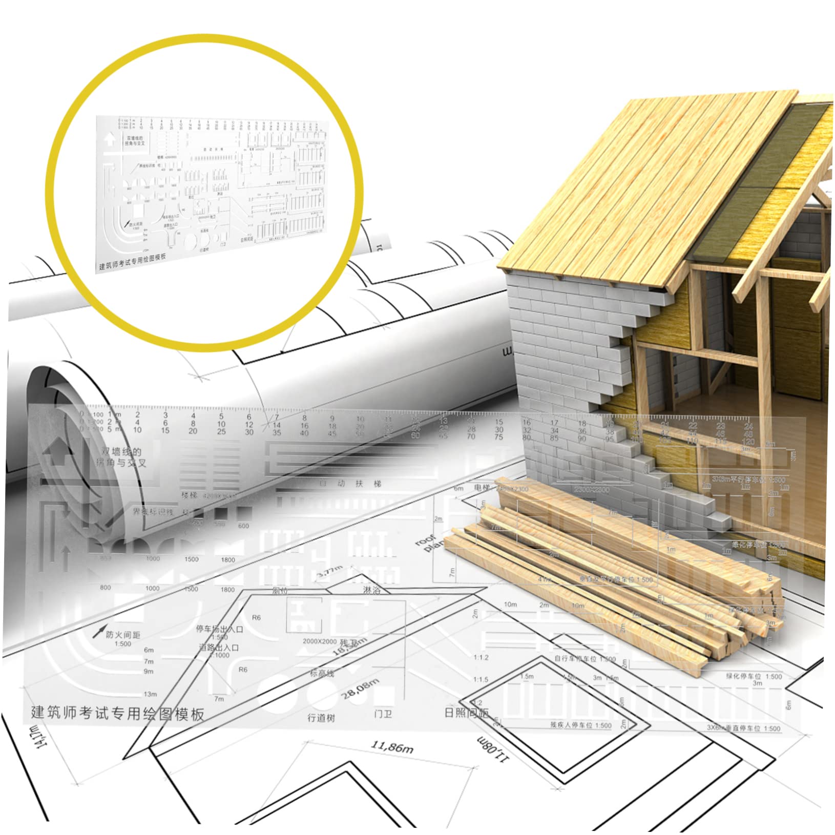 SHINEOFI 4piezas Regla Geométrica Transparente De Plástico Para Dibujo Arquitectónico y Geométrico Plantilla De Medición Flexible Para Oficina y Estudio Herramienta De Diseño