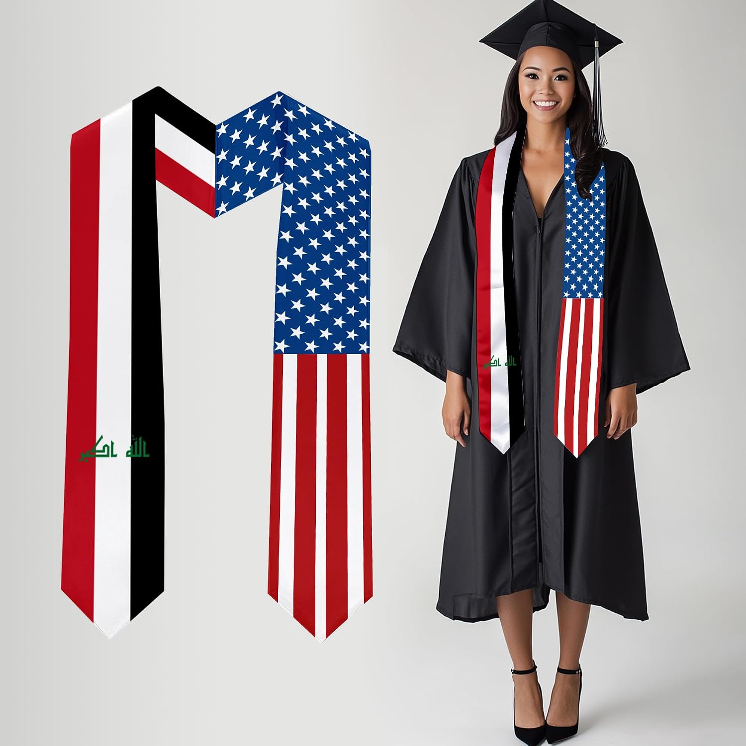 2026 Iraq Flag and USA Flag Graduation Stole Graduation Sash for International Student (Baccalaureate Gown and Hat Not Included)