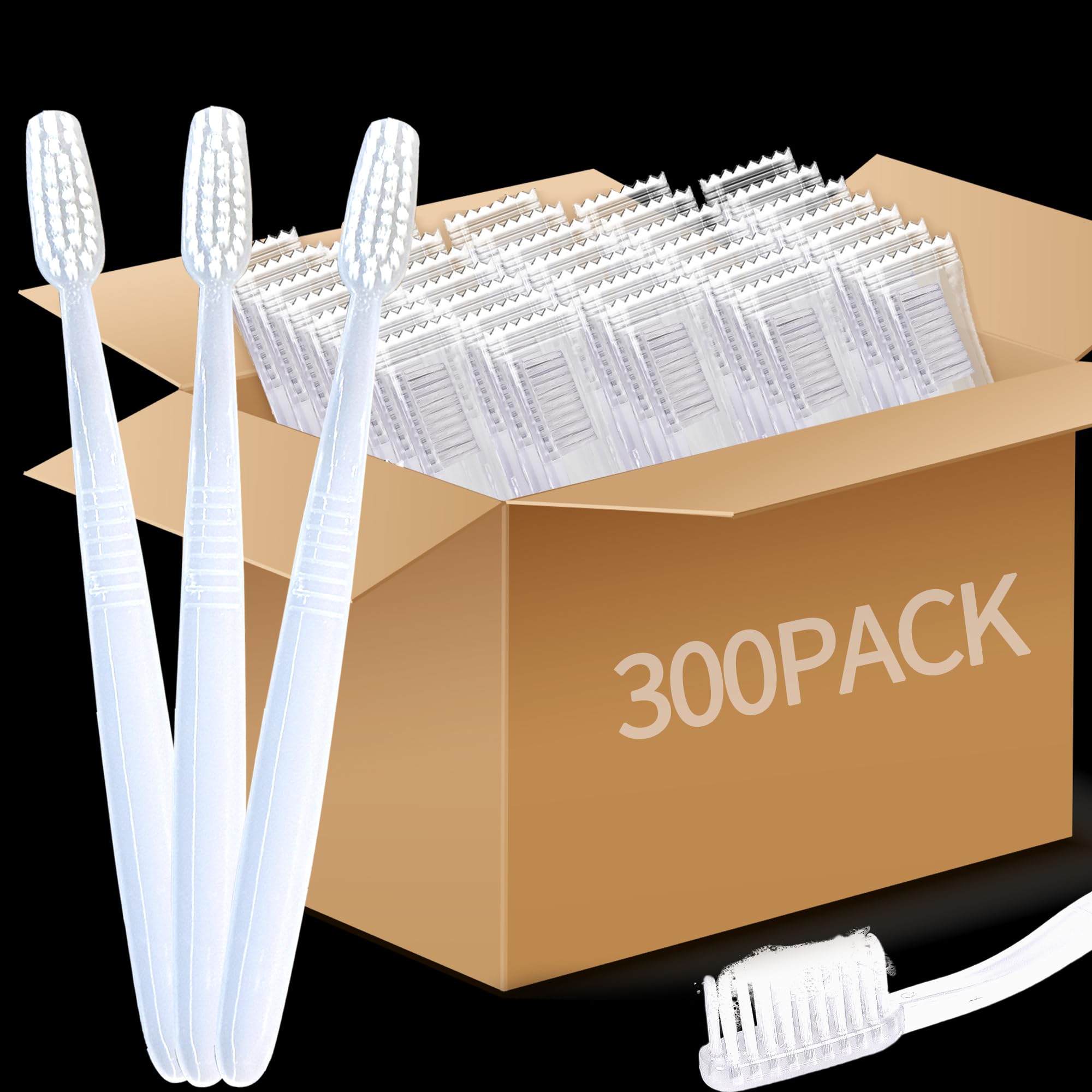300 Pcs Prepasted Disposable Toothbrushes Bulk White Individually Wrapped Plastic Toothbrush Soft Bristle Waterless Toothbrushes for Travel Camping