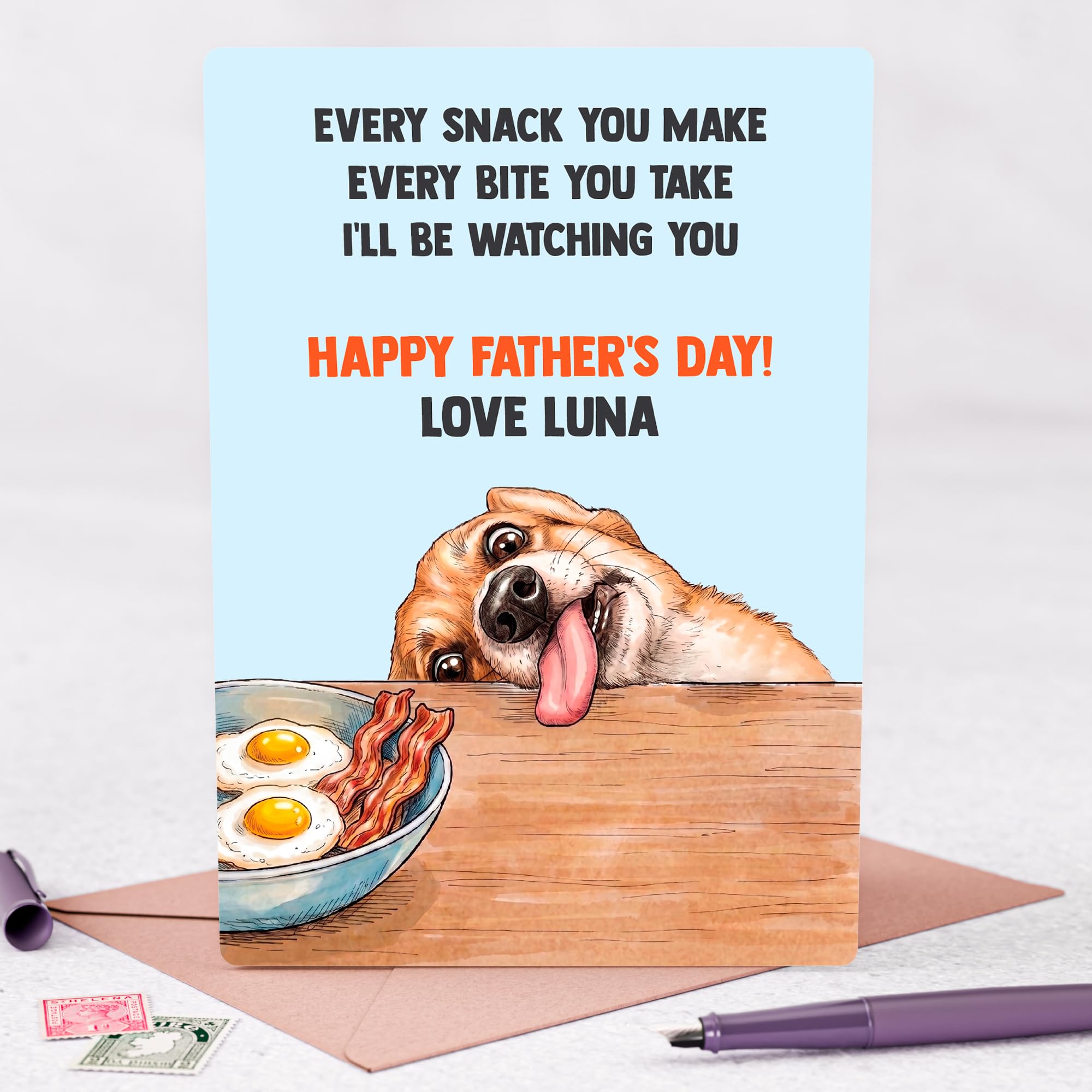 Personalised Fathers Day Card from Dog - Funny Father's Day Card for Dad, Husband, Dog Dad, Doggy Dad - Custom Name and Message - 7x5in