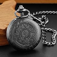 Vista 6 de Large Decorative Flower Pattern White Roman Numeral Scale Quartz Pocket Watches for Men with Chain