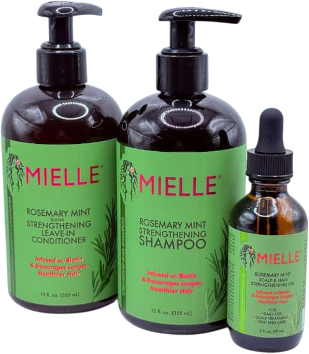 Rosemary Mint 3-Piece Hair Growth Bundle – Strengthening Shampoo (12 oz) + Leave-In Conditioner (12 oz) + Scalp & Hair Oil (2 oz) – Infused with Biotin – For Stronger, Healthier Hair