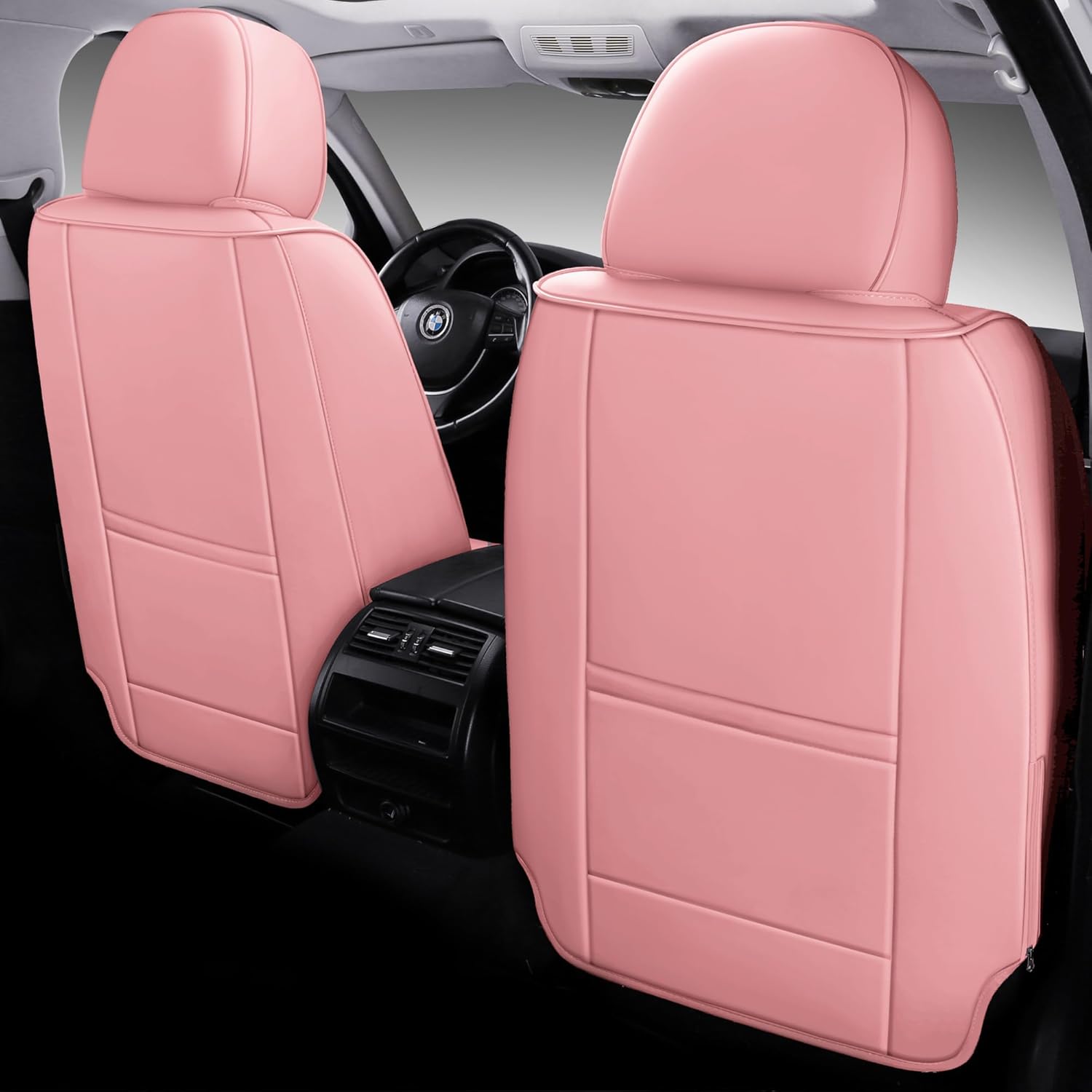 Full Coverage Leather Car Seat Covers Full Set Universal Fit for Most Cars Sedans Trucks SUVs with Waterproof Leatherette in Automotive Seat Cover Accessories (Pink, Front Pair(2 pcs))