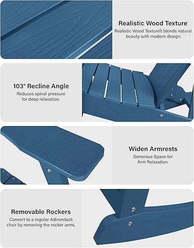 Miniatura 6 de YEFU Mecedora para exteriores, mecedora Adirondack, silla mecedora de patio con respaldo ancho, silla mecedora de gran tamaño con aspecto de madera