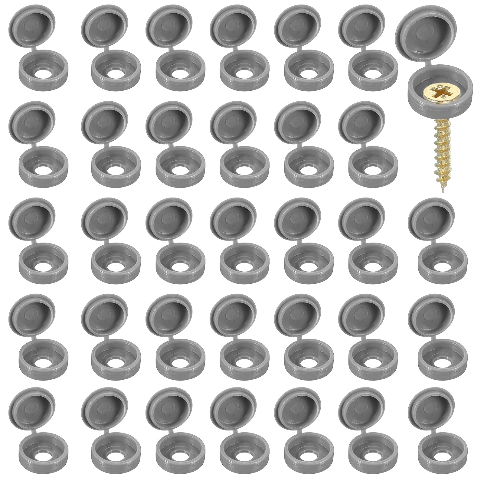 YELARXI Screw Snap Covers, Plastic Hinged Screw Cover Caps Shutter Screws Fold Snap Washer- Fitting for (Windows - Railings - Home Furniture - Cabinets) 6 mm & 200 Pack & Dark Gray